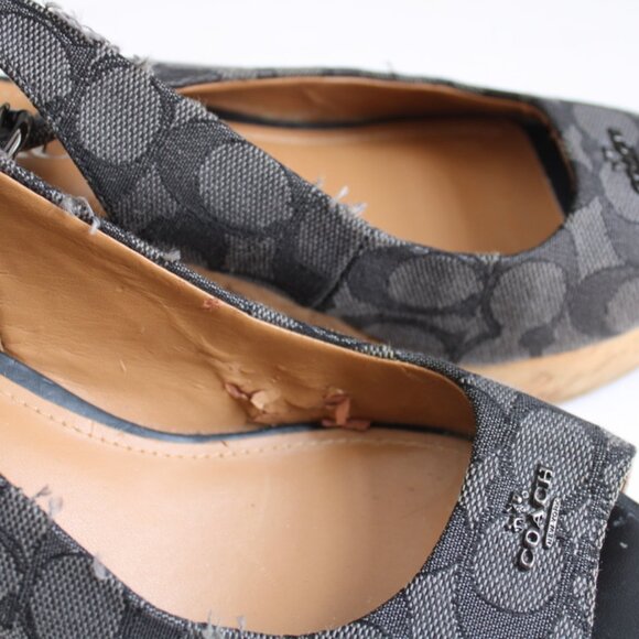 Coach Ferry Grey Logo Jacquard Tan Cork Wedge Slingback Sandal Heels Size 6.5 - Picture 8 of 8